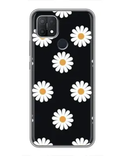 Чехол для OPPO A15 с картинкой «Ромашки на черном»