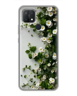 Чехол для OPPO A15 с картинкой «Ветка мелких белых цветов»