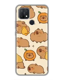 Чехол для OPPO A15 с картинкой «Капибары с апельсинами»
