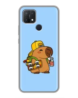 Чехол для OPPO A15 с картинкой «Капибара на скейте»