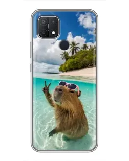 Чехол для OPPO A15 с картинкой «Капибара на море»