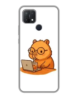 Чехол для OPPO A15 с картинкой «Капибара с ноутбуком»