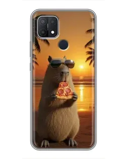 Чехол для OPPO A15 с картинкой «Капибара с пиццей»