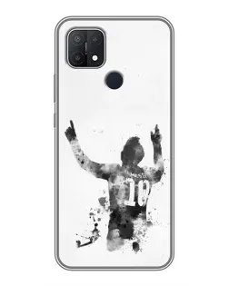 Чехол для OPPO A15 с картинкой «Черно-белый силуэт Месси»