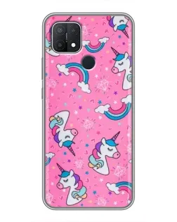 Чехол для OPPO A15s с картинкой «Unicorn паттерн розовый»