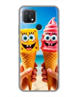 Чехол для OPPO A15s с картинкой «Спанч Боб мороженое»