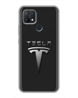 Чехол для OPPO A15s с картинкой «Стальной логотип Tesla»