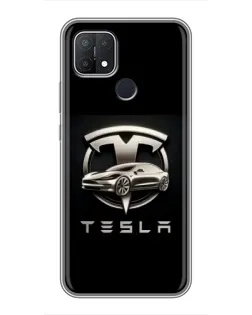 Чехол для OPPO A15s с картинкой «Tesla — серебристое авто»