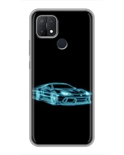 Чехол для OPPO A15s с картинкой «Неоновый контур Lamborghini»