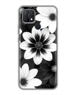 Чехол для OPPO A15s с картинкой «Монохромные астры»