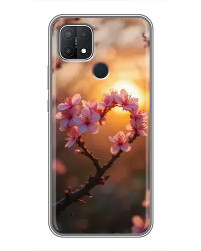 Чехол для OPPO A15s с картинкой «Розовый цвет сердце на фоне заката»
