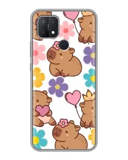 Чехол для OPPO A15s с картинкой «Цветочный паттерн капибар»