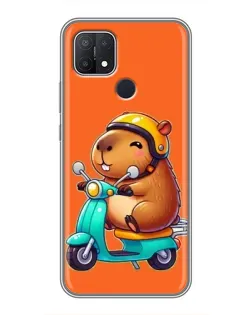 Чехол для OPPO A15s с картинкой «Капибара на скутере»
