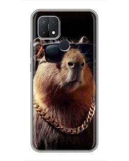 Чехол для OPPO A15s с картинкой «Капибара золотая цепь»