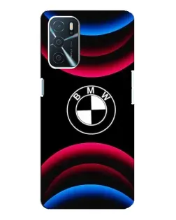 Чехол для OPPO A16 с картинкой «Логотип BMW и неоновые дуги»