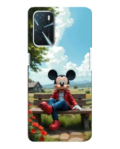 Чехол для OPPO A16 с картинкой «Микки на скамейке»