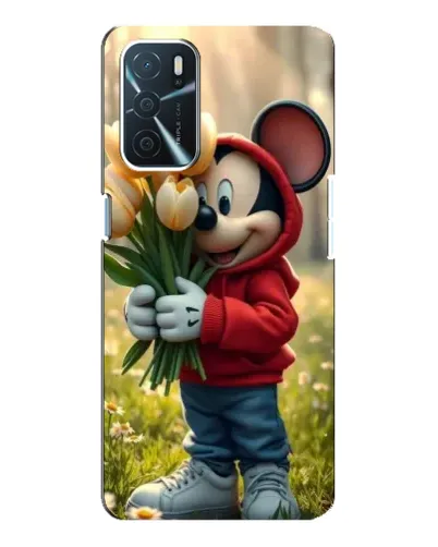 Чехол для OPPO A16 с картинкой «Микки с тюльпанами»