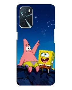 Чехол для OPPO A16 с картинкой «Губка Боб и Патрик ночью»