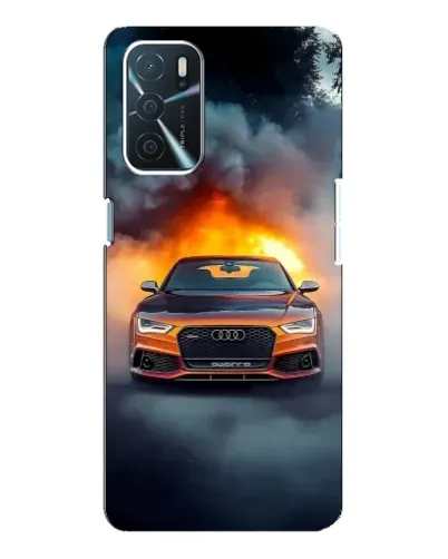 Чехол для OPPO A16 с картинкой «Audi в огненном дыму»