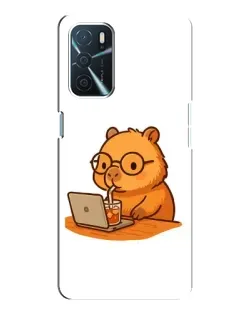 Чехол для OPPO A16 с картинкой «Капибара с ноутбуком»