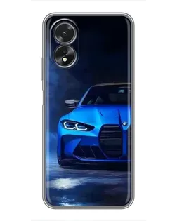 Чехол для OPPO A17 с картинкой «Голубая BMW M4»