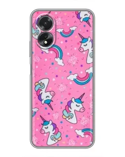 Чехол для OPPO A17 с картинкой «Unicorn паттерн розовый»