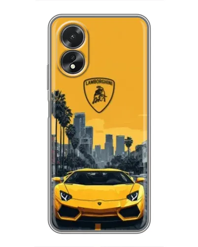 Чехол для OPPO A17 с картинкой «Желтый Lamborghini город»