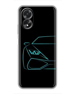 Чехол для OPPO A17 с картинкой «Голубой силуэт Lamborghini»