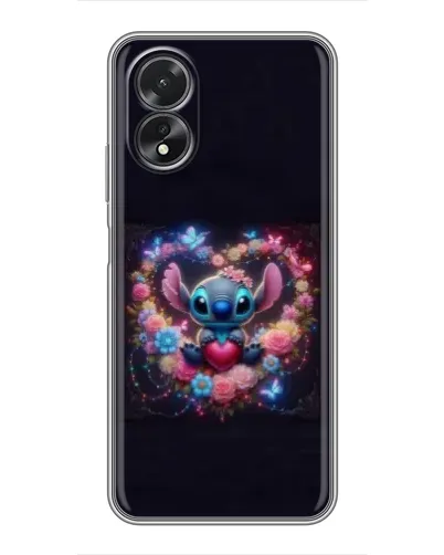 Чехол для OPPO A17 с картинкой «Stitch в цветах»