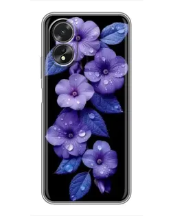 Чехол для OPPO A17 с картинкой «Фиолетовые цветы с росою»