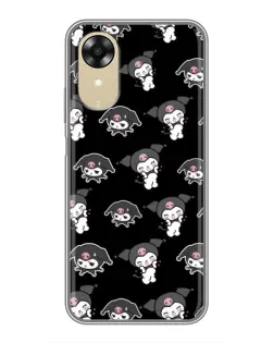 Чехол для OPPO A17k с картинкой «Черный паттерн Kuromi»