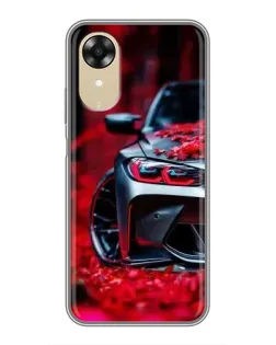 Чехол для OPPO A17k с картинкой «Спортивная BMW и цветы»