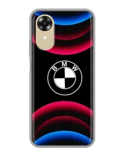 Чехол для OPPO A17k с картинкой «Логотип BMW и неоновые дуги»