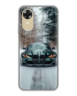 Чехол для OPPO A17k с картинкой «BMW в зимнем лесу»