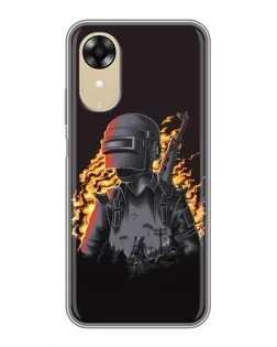 Чехол для OPPO A17k с картинкой «PUBG — огненный силуэт»