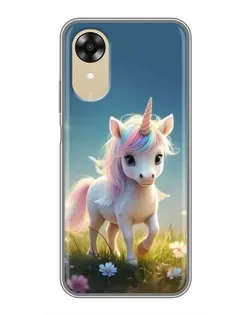 Чехол для OPPO A17k с картинкой «Единорог на поляне»