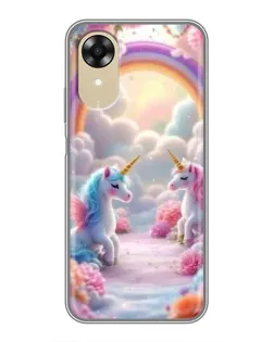 Чехол для OPPO A17k с картинкой «Радуга и единороги»