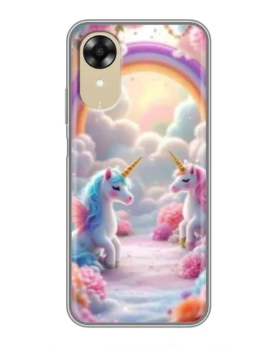Чехол для OPPO A17k с картинкой «Радуга и единороги»