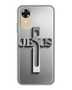 Чехол для OPPO A17k с картинкой «Металлический крест Jesus»