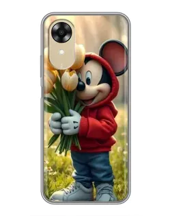 Чехол для OPPO A17k с картинкой «Микки с тюльпанами»
