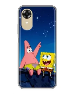 Чехол для OPPO A17k с картинкой «Губка Боб и Патрик ночью»