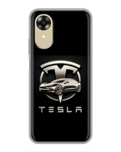 Чехол для OPPO A17k с картинкой «Tesla — серебристое авто»
