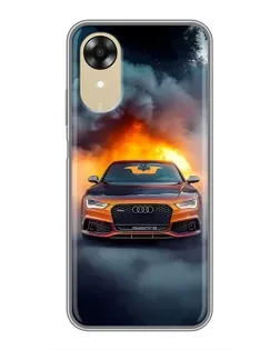 Чехол для OPPO A17k с картинкой «Audi в огненном дыму»