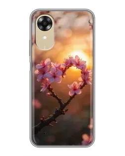 Чехол для OPPO A17k с картинкой «Розовый цвет сердце на фоне заката»