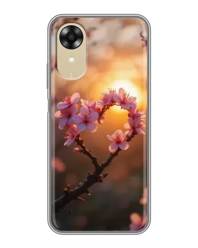 Чехол для OPPO A17k с картинкой «Розовый цвет сердце на фоне заката»