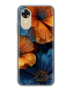 Чехол для OPPO A17k с картинкой «Яркая сине-оранжевая флора»