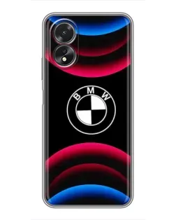 Чехол для OPPO A18 с картинкой «Логотип BMW и неоновые дуги»