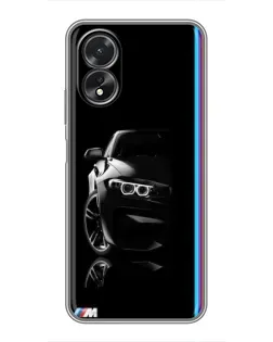 Чехол для OPPO A18 с картинкой «Силуэт BMW в темноте»