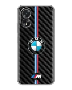 Чехол для OPPO A18 с картинкой «Эмблема BMW и карбон»