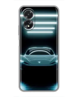 Чехол для OPPO A18 с картинкой «Tesla в неоне»